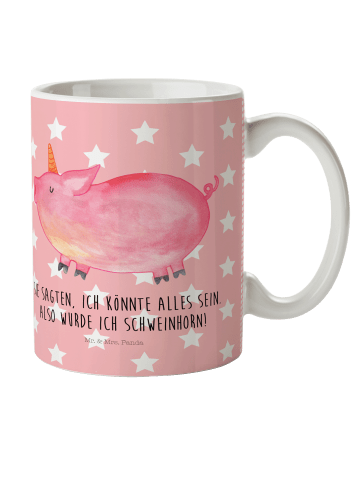 Mr. & Mrs. Panda Kaffeetasse Einhorn Schwein mit Spruch in Rot Pastell