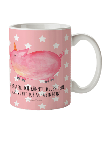 Mr. & Mrs. Panda Kindertasse Einhorn Schwein mit Spruch in Rot Pastell