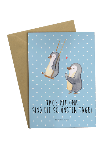 Mr. & Mrs. Panda Grußkarte Pinguin Oma schaukeln mit Spruch in Blau Pastell