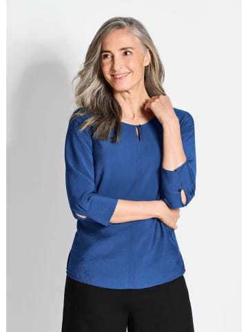 GOLDNER Kurzgröße:  Viskosebluse mit 3/4-Ärmeln, Rundhals in royalblau