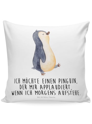 Mr. & Mrs. Panda 40x40 Kissen Pinguin marschieren mit Spruch in Weiß