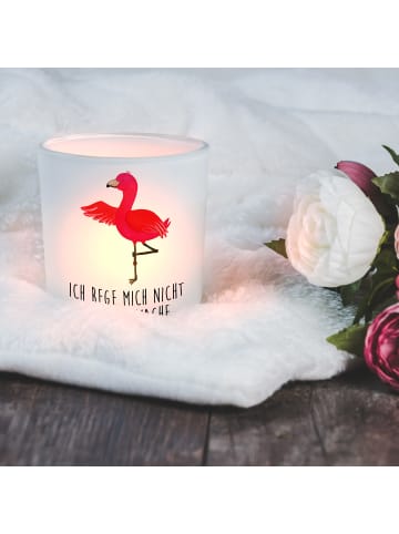 Mr. & Mrs. Panda Teelichthalter Glas Flamingo Yoga mit Spruch in Transparent