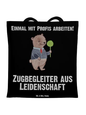Mr. & Mrs. Panda Umhängetasche Zugbegleiter Leidenschaft mit Spruch in Schwarz