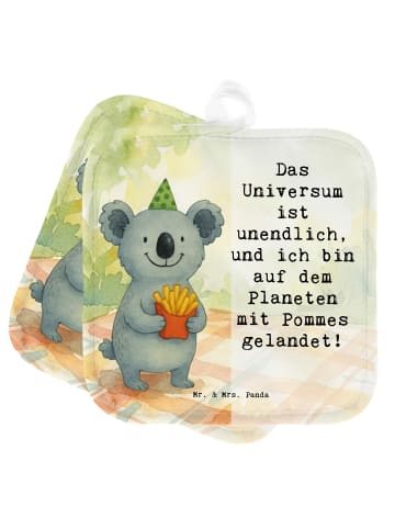 Mr. & Mrs. Panda Topflappen Koala Pommes Design mit Spruch in Weiß