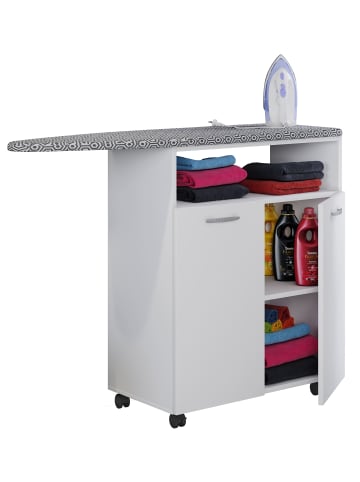 VCM  Holz Bügelbrett Kommode Sideboard Rollen Bigilo in Weiß