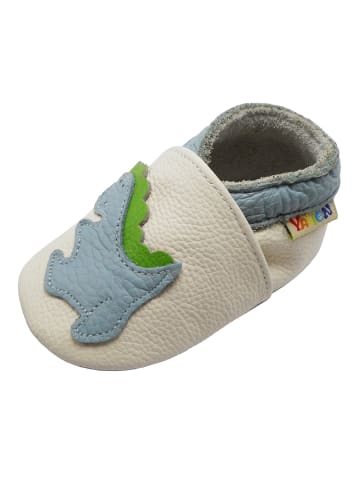 Yalion Baby-Lederlaufschuhe mit rutschfester Sohle – Cremefarben mit Dinosauriermuster 