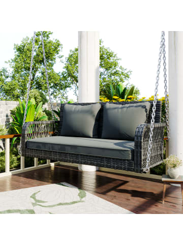 ABRIHOME Hollywoodschaukel in Grau Rattan mit grauen Kissen 2 Sitze