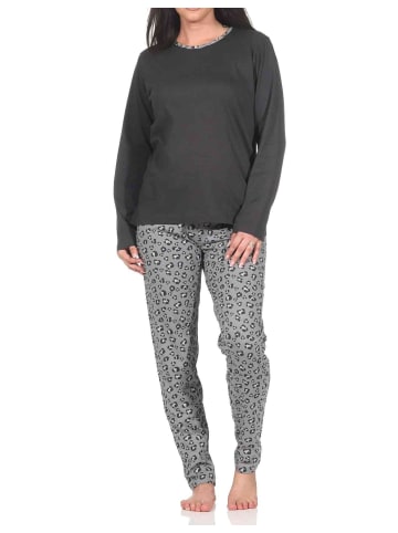 NORMANN Schlafanzug Pyjama langarm Animal Print in anthrazit