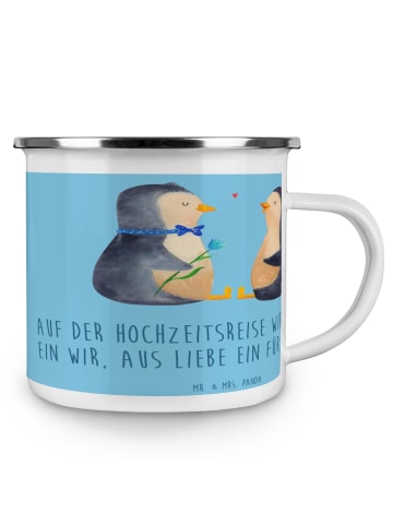 Mr. & Mrs. Panda Camping Emaille Tasse Hochzeitsreise Ewige Lieb... in Sky Blue
