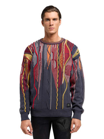 Carlo Colucci Rundhalspullover Dialer in Anthrazit / Mehrfarbig