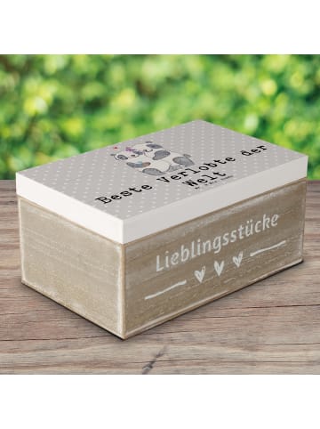 Mr. & Mrs. Panda Holzkiste Panda Beste Verlobte der Welt mit Spruch in Grau Pastell
