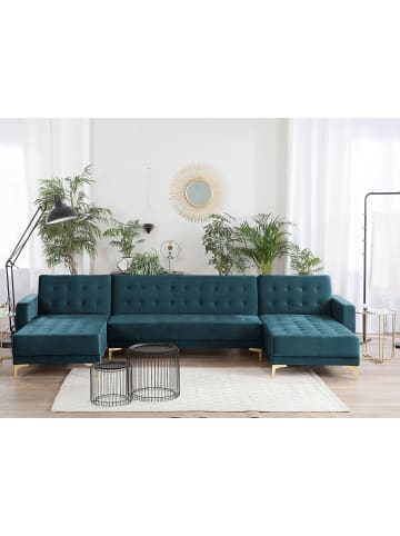 Beliani Modulsofa ABERDEEN in Grün/Gold - (W) 348 x (H) 83 x (L) 168 cm