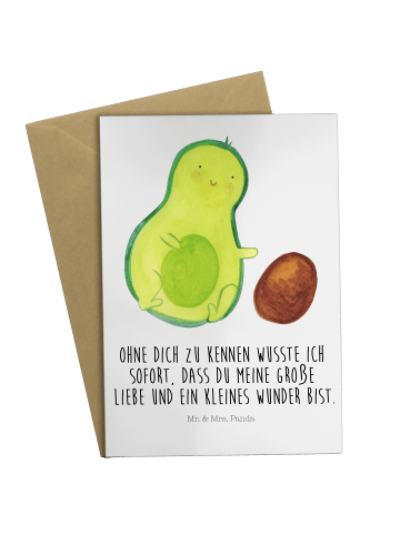 Mr. & Mrs. Panda Glückwunschkarte Avocado Kern rollt mit Spruch in Weiß