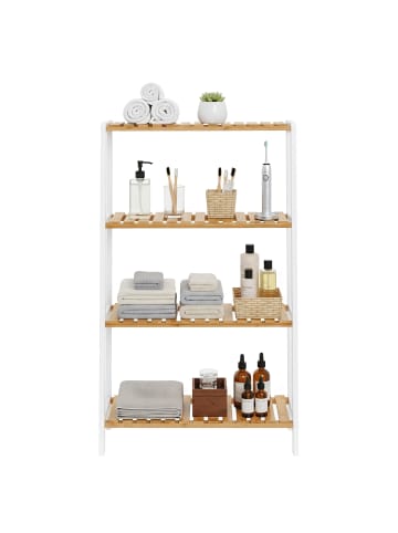 SONGMICS Badregal Bambou in Weiß, Naturfarben - (B)60 x (H)100 x (T)26 cm