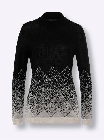 Sieh an! Stehkragenpullover in elfenbein-schwarz-gemustert