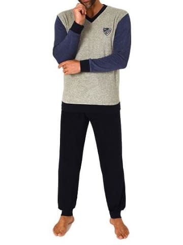 NORMANN Frottee Pyjama Schlafanzug & Bündchen - 82484 in blau