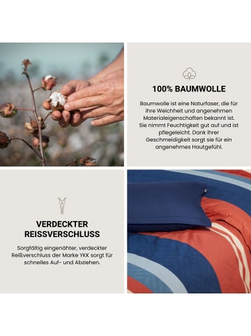 Schiesser Renforcé-Bettwäsche-Set Luca in Terrakotta-Blau