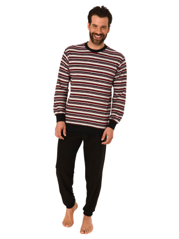 NORMANN Frottee Pyjama Schlafanzug Bündchen Streifen - 51508 in Grau