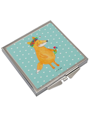 Mr. & Mrs. Panda Schminkspiegel Fuchs Blumen ohne Spruch in Türkis Pastell