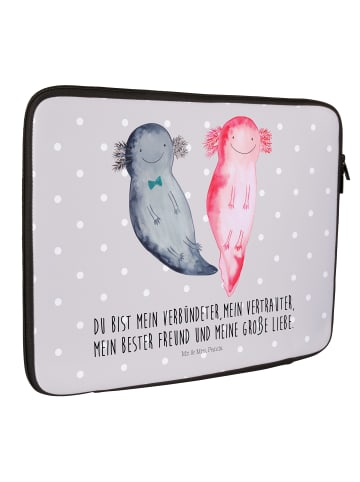 Mr. & Mrs. Panda Laptophülle Axolotl Freundin mit Spruch in Grau Pastell