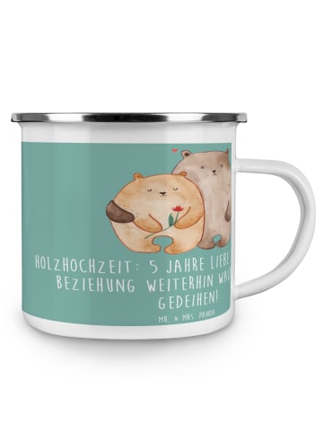 Mr. & Mrs. Panda Camping Emaille Tasse 5. Hochzeitstag Holzhochz... in Meeresbrise
