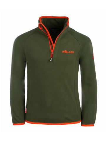 Trollkids Fleece-Pullover "Nordland" in Waldgrün/Orange