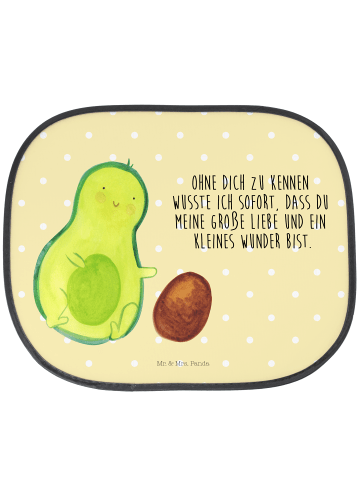 Mr. & Mrs. Panda Auto Sonnenblende Avocado Kern rollt mit Spruch in Gelb Pastell