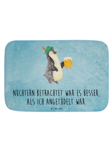 Mr. & Mrs. Panda Teppich Fürs Bad Pinguin Bier mit Spruch in Eisblau