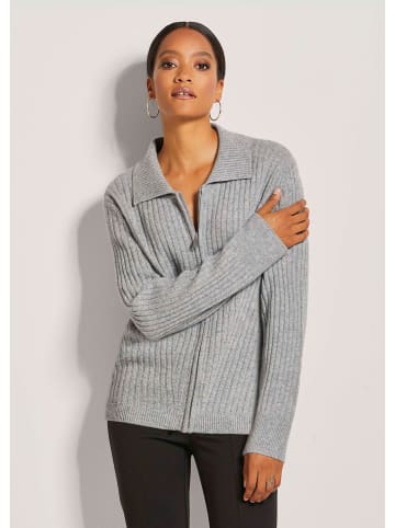 MADELEINE Strickjacke mit Reißverschluss in steingrau / melange / wollweiß