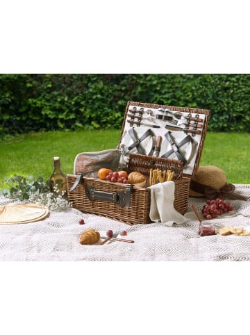 Beliani 17-tlg Picknickkorb PRUNEAU in Braun/Weiß