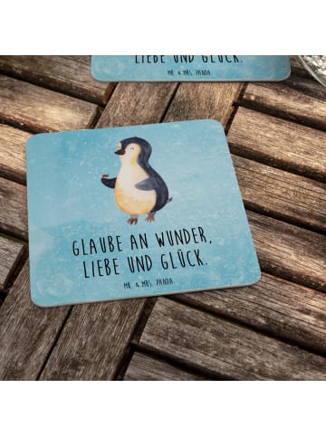 Mr. & Mrs. Panda Tassenuntersetzer Pinguin Marienkäfer mit Spruch in Eisblau