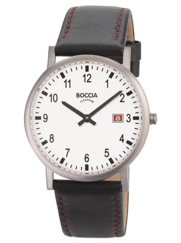 Boccia Herrenuhr Titan mit Lederband Schwarz