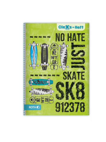 ROTH CleXs-Heft "Skateboard" mit Prägung, genähter Rücken in Bunt