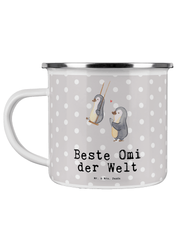 Mr. & Mrs. Panda Tasse Emaille Pinguin Beste Omi der Welt mit Sp... in Grau Pastell