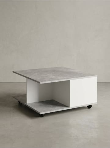 KADIMA DESIGN Design Couchtisch 70x70 Zementgrau/Weiß, Wohnzimmertisch mit 2 in Hellgrau