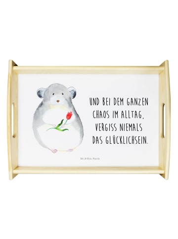 Mr. & Mrs. Panda Frühstückstablett Holz Chinchilla Blume mit Spruch in Weiß