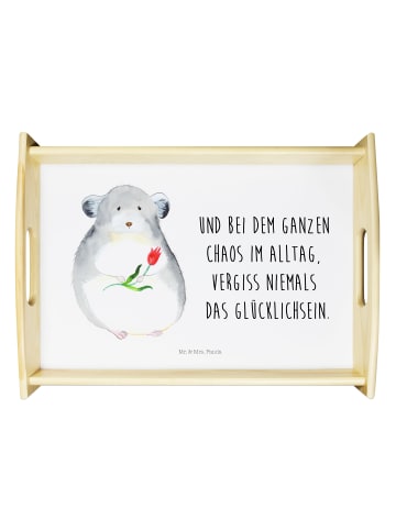 Mr. & Mrs. Panda Serviertablett Chinchilla Blume mit Spruch in Weiß