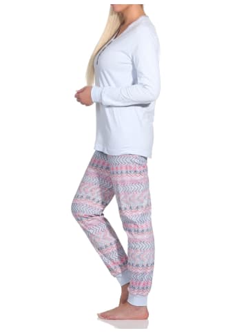 NORMANN Langarm Schlafanzug Pyjama Bündchen Ethnolook - 78514 in hellblau