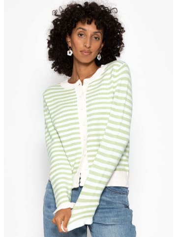 SASSYCLASSY Gestreifte Strickjacke mit Volants in Grün