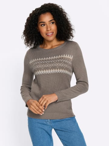 Sieh an! Langarm-Pullover in taupe-beige-gemustert
