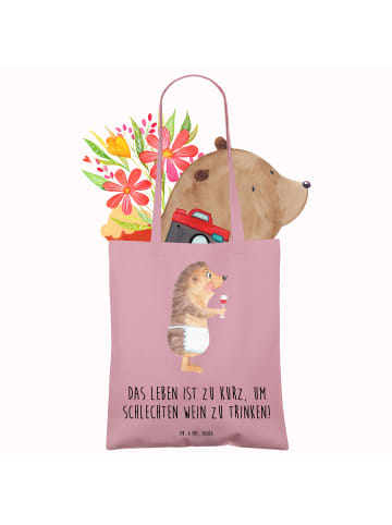 Mr. & Mrs. Panda Stoffbeutel Igel Wein mit Spruch in Rosa Pastell