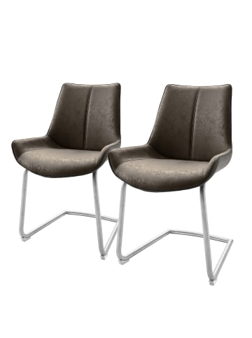 home24 home24 Freischwinger im 2er-Set aus Kunstleder im modernen Stil in Vintage Grau