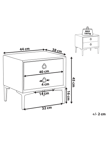 Beliani Nachttisch SEZANNE in Grün/Schwarz - (W) 44 x (H) 45 x (L) 38 cm