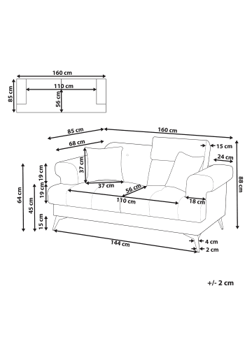 Beliani 2-Sitzer Sofa SKIVE in Beige - (W) 160 x (H) 88 x (L) 85 cm