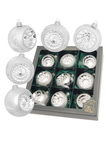 Krebs Glas Lauscha 9er-Set: Baumkugeln in Silber