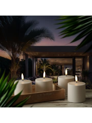 Uyuni 4x LED Kerzen mit Ladestastion aufladbar Timer für Außen 6,8x6,8cm in weiß