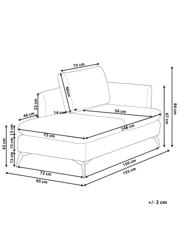 Beliani Chaiselongue SIEVOZ in Grau/Schwarz - (W) 155 x (H) 84 x (L) 85 cm