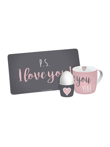 Geda Labels Frühstücksset I love you 3-teilig in Rosa - 24x9,8x14,5cm