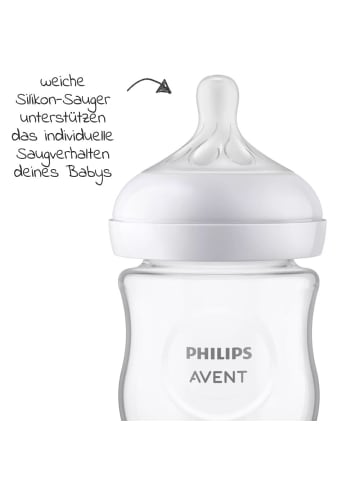Philips Avent Glas-Flasche 2er Pack Natural Response 120ml + Silikon-Sauger in weiss