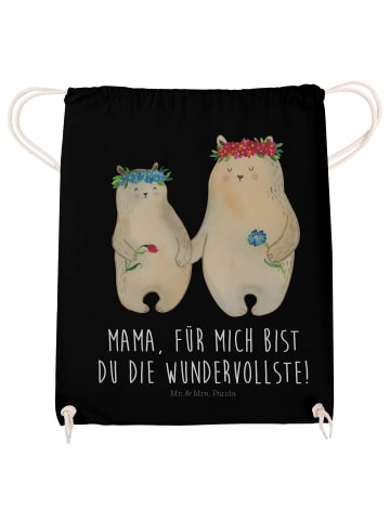 Mr. & Mrs. Panda Jutebeutel Bären mit Blumenkranz mit Spruch in Schwarz
